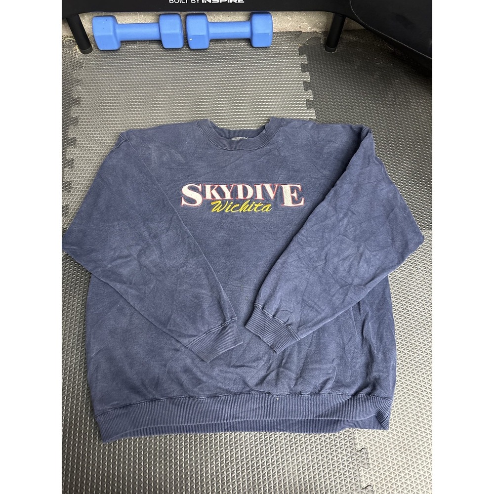 Gildan Superweight Cotton Skydive Wichita Crewneck Sweatshirt XL Blue Activewear